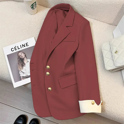 Blazer Women Clothing 2025 Spring and Autumn New Long Sleeve Pocket Casual Solid Temperament Blazers for Women Coat