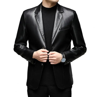 Classic Lapel Buttons Men Jacket Spring Autumn Fake Leather Men Jacket Fashion Tailored Fit Men Jacket Men s Clothing