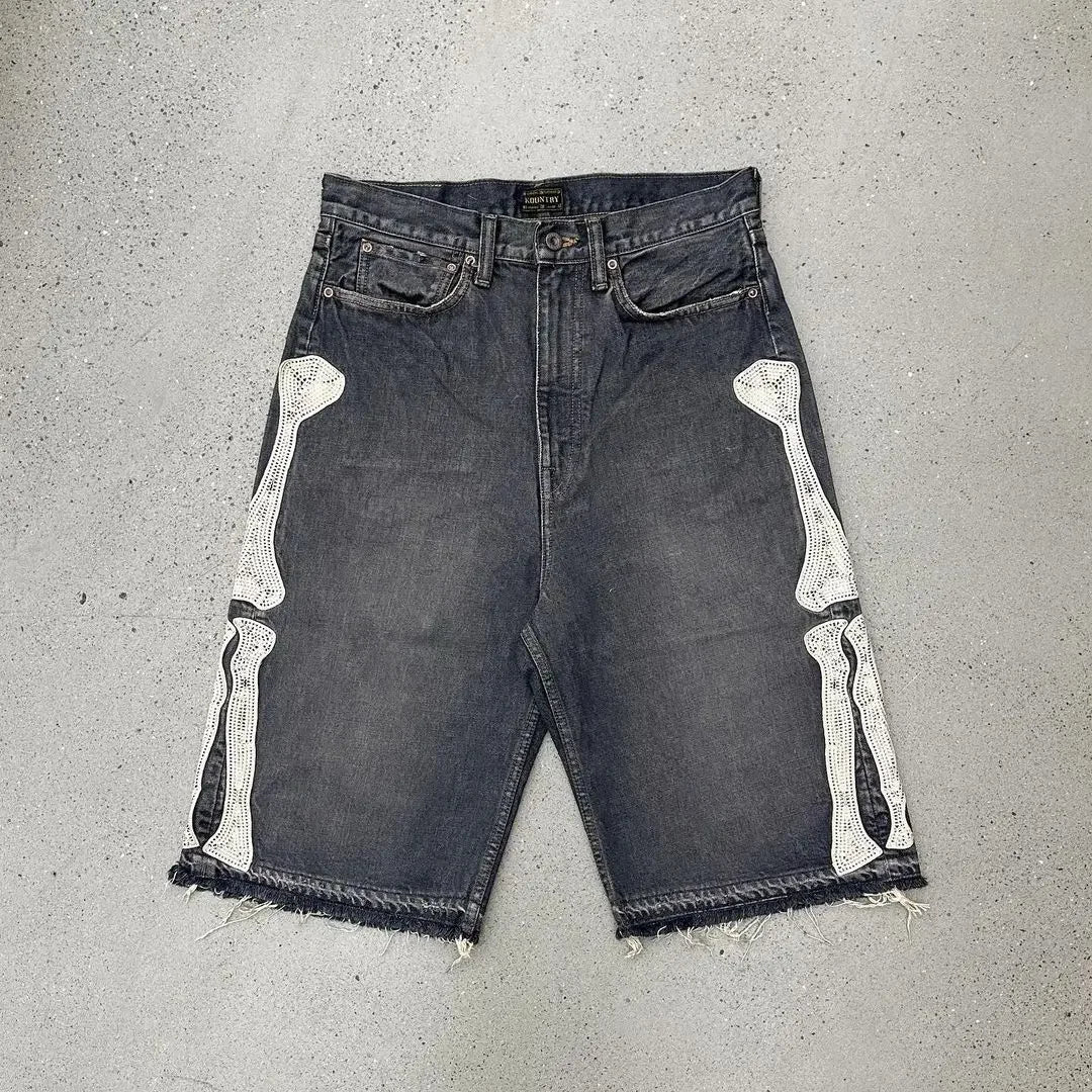 American Fashion Printed Denim Shorts Harajuku Hip-Hop High Street Denim Shorts Fashion Street Y2K Denim Shorts Men's Clothing