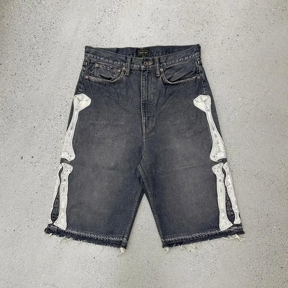 American Fashion Printed Denim Shorts Harajuku Hip-Hop High Street Denim Shorts Fashion Street Y2K Denim Shorts Men's Clothing