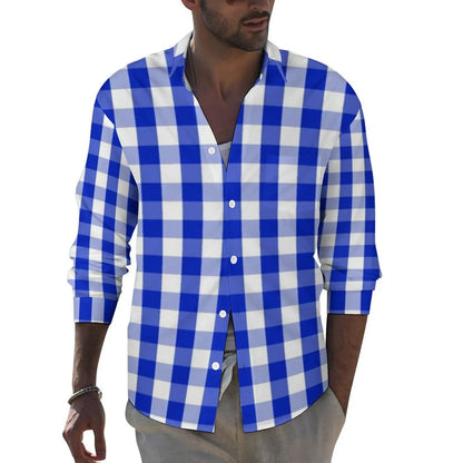 Black Checkerboard Shirt Men Classic Black and White Checker Casual Shirts Autumn Blouses Long Sleeve Fashion Oversized Clothing