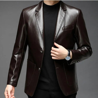 Classic Lapel Buttons Men Jacket Spring Autumn Fake Leather Men Jacket Fashion Tailored Fit Men Jacket Men s Clothing
