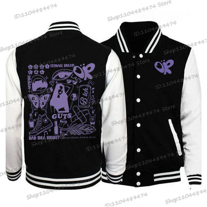 2025 New Baseball Uniform Olivia Funny Rodrigo Print Loose Outerwear Long Sleeve Women Men Fashion Singer Fan Gift Jacket