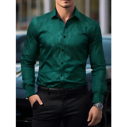 2025 Men New Shirts Fashion Printed Men's Long Sleeve Four Season Casual Streetwear Male Elastic Shirt