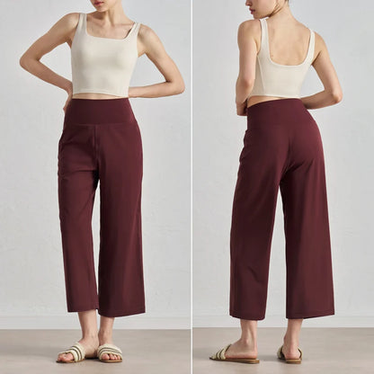 Capri Pants for Women Wide Leg Yoga Cropped Pants Tummy Control High Waist in Flare Crop Buttery Soft Loose Casual Summer Pants
