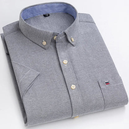 Plus size 7XL100%cotton oxford summer Casual Short sleeve shirts for men soft slim fit formal plain shirt white plaid clothes