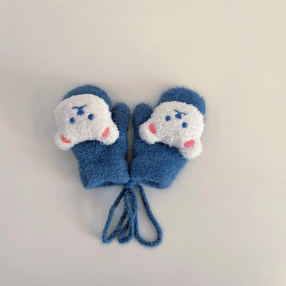 1-4Y Cartoon Bear Baby Mittens Winter Warm Kids Baby Girl Gloves Knitted Children Toddler Thick Teething Mitten Handschoen