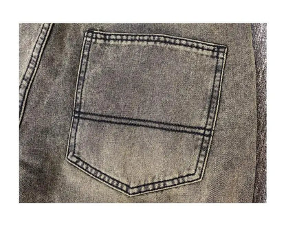 Men's New Button Zipper Pocket Straight Loose Five-point Casual Wash Retro Yellow Mud Ripped Denim Shorts
