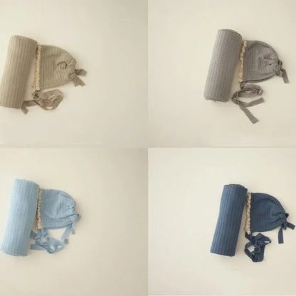 Baby Beanie Hat Boy Girl Lace Hat+Stretch Wrap Blanket Newborn Photography Props Cap