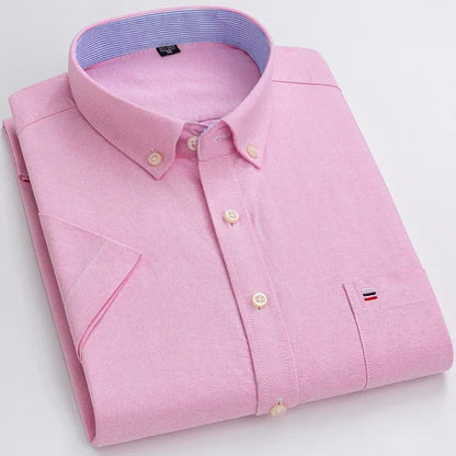 Plus size 7XL100%cotton oxford summer Casual Short sleeve shirts for men soft slim fit formal plain shirt white plaid clothes