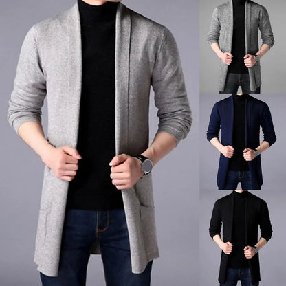 Practical Winter Sweater Pure Color Long Sleeve Casual Slim Fit Men Sweater Coat