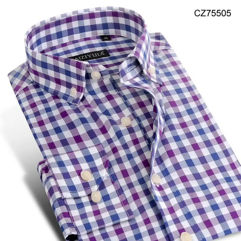 Fashion Plaid Cotton Shirts Men Long Sleeve Button Down Comfort Soft Slim Fit Men's Casual Checked  Shirt