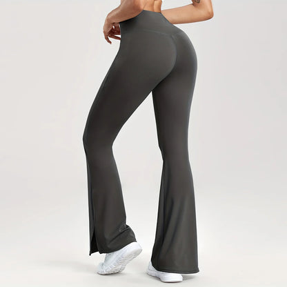 Women Casual Solid V-Waist Pocket Side Vent  Flared Leggings Slim Fit  Fashion Streetwear Lady Pants