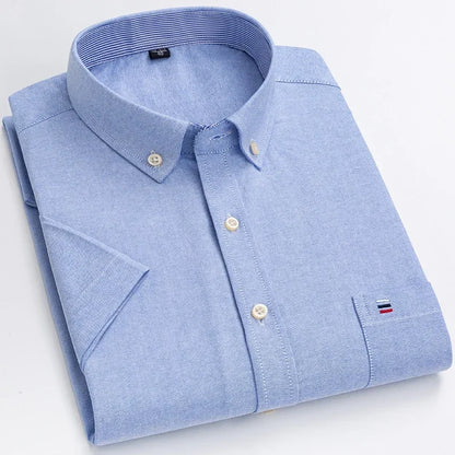 Plus size 7XL100%cotton oxford summer Casual Short sleeve shirts for men soft slim fit formal plain shirt white plaid clothes