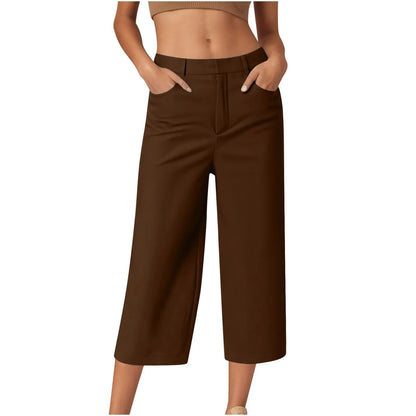 Casual capri-pants for women Straight Wide Leg pants Solid color versatile daily pants Ladies spring summer casual trousers