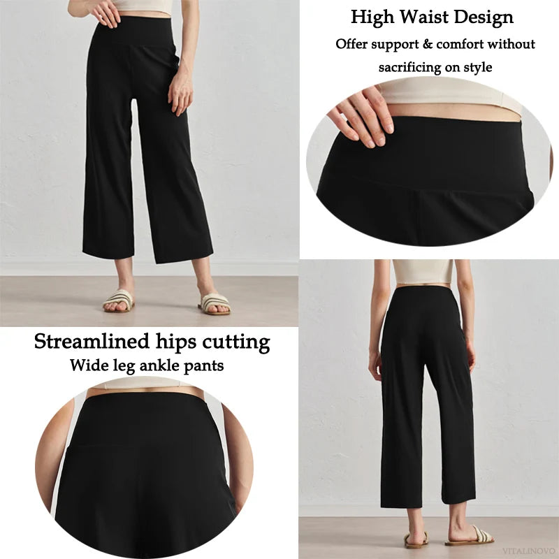 Capri Pants for Women Wide Leg Yoga Cropped Pants Tummy Control High Waist in Flare Crop Buttery Soft Loose Casual Summer Pants