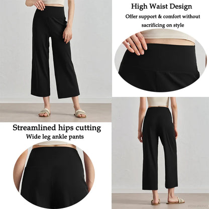 Capri Pants for Women Wide Leg Yoga Cropped Pants Tummy Control High Waist in Flare Crop Buttery Soft Loose Casual Summer Pants