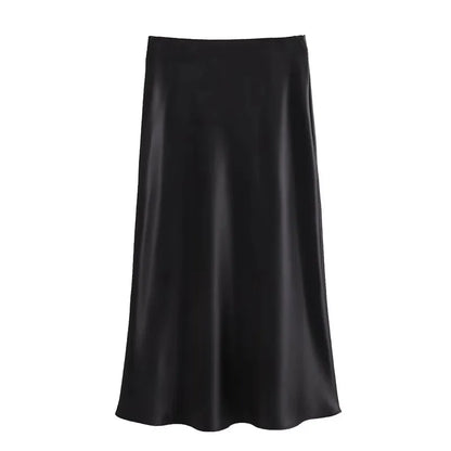 MUJER Satin Long Skirts for Women Draped High Waist Midi Skirt Woman Summer Straight Women's Skirt Holiday Beach Women Skirt