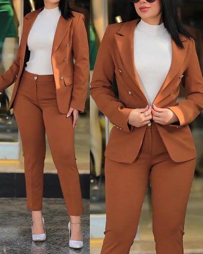 Women Blazer Suits Two 2 Pcs Sale Casual Slim Button Blazer Coats& Button Fitness Slim Full Blazer Pant Sets NMD-20250306003