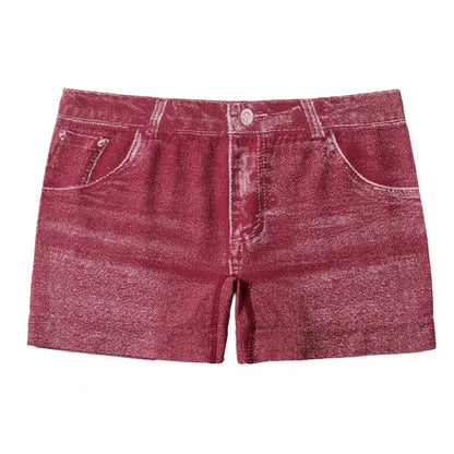 Women Shorts High Stretchy Imitation Denim Short Leggings with Pockets Tight Fitting Summer Shorts Daily Wear