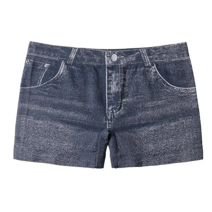 Women Shorts High Stretchy Imitation Denim Short Leggings with Pockets Tight Fitting Summer Shorts Daily Wear