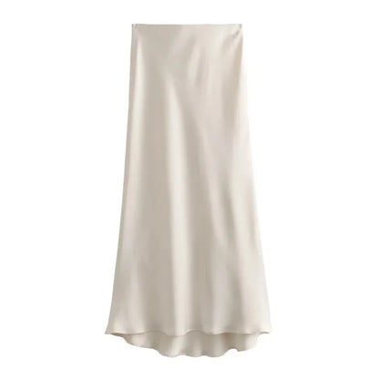 MUJER Satin Long Skirts for Women Draped High Waist Midi Skirt Woman Summer Straight Women's Skirt Holiday Beach Women Skirt