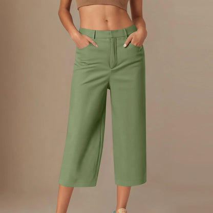 Casual capri-pants for women Straight Wide Leg pants Solid color versatile daily pants Ladies spring summer casual trousers