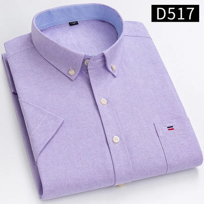 Plus size 7XL100%cotton oxford summer Casual Short sleeve shirts for men soft slim fit formal plain shirt white plaid clothes
