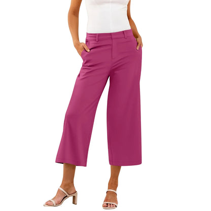 Casual capri-pants for women Straight Wide Leg pants Solid color versatile daily pants Ladies spring summer casual trousers