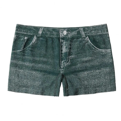Women Shorts High Stretchy Imitation Denim Short Leggings with Pockets Tight Fitting Summer Shorts Daily Wear