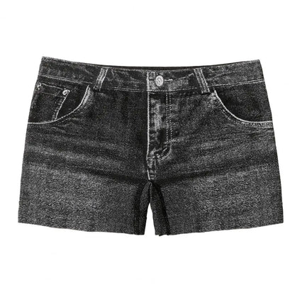 Women Shorts High Stretchy Imitation Denim Short Leggings with Pockets Tight Fitting Summer Shorts Daily Wear