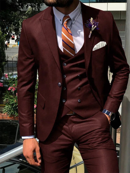 Dark Blue 3 Piece Slim Men Fashion Suit Cutsom Groom Wedding Tuxedo Prom Wedding Tailor Made Men Suit Costume Homme Mariage