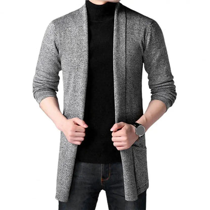 Practical Winter Sweater Pure Color Long Sleeve Casual Slim Fit Men Sweater Coat