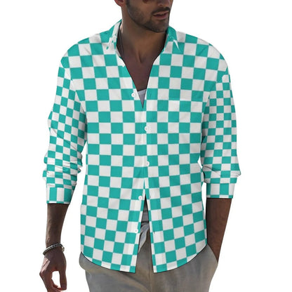 Black Checkerboard Shirt Men Classic Black and White Checker Casual Shirts Autumn Blouses Long Sleeve Fashion Oversized Clothing