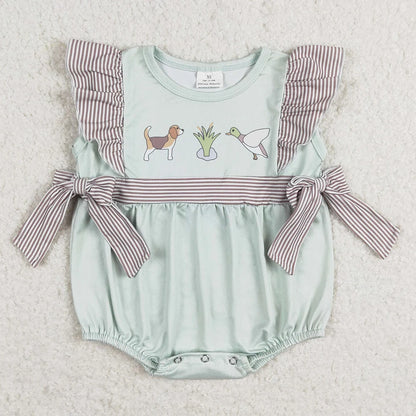 Hot Sale Infant Baby Girls Rompers Duck Flutter Sleeve Rompers Boutique Kids Clothes Sibling Onesie Toddler Girls Bubble Rompers