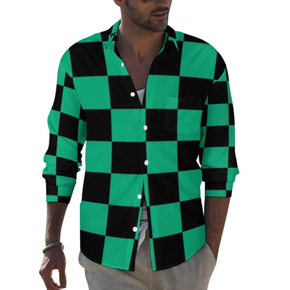 Black Checkerboard Shirt Men Classic Black and White Checker Casual Shirts Autumn Blouses Long Sleeve Fashion Oversized Clothing