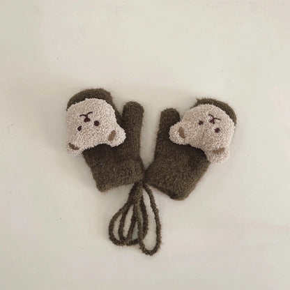 1-4Y Cartoon Bear Baby Mittens Winter Warm Kids Baby Girl Gloves Knitted Children Toddler Thick Teething Mitten Handschoen