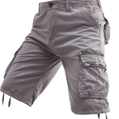 Men's 100% Cotton Washed Outdoor Cargo Shorts - Multi-Pocket Durable Casual Hiking Shorts for Spring Summer Fall, Regular Fit with Zippered Pockets (Hand Wash Only), Western Shorts, Adventure Clothing, Nonstretch Fabric