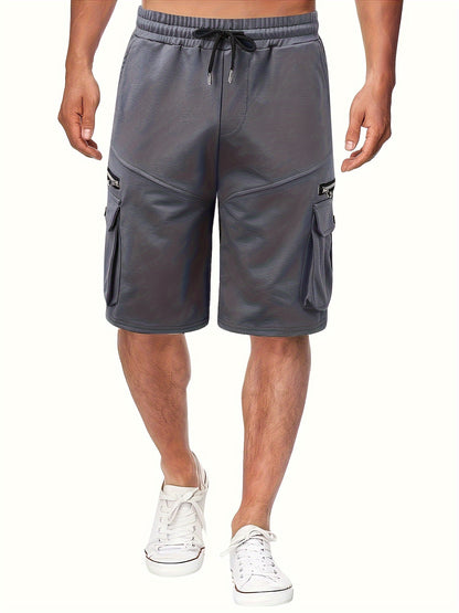 Men's Solid Color Zipper Pockets Cargo Shorts, Casual Stylish Loose Fit Outdoor Short Pants As Gift