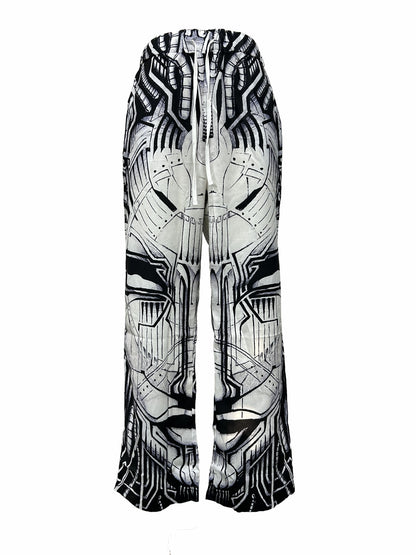 Men's Drawstring Wide Leg Pants Beach Pant Trendy Pattern Casual Baggy Pants Yoga Trousers Streetwear Hiphop Rapper Style, Fluid Pants