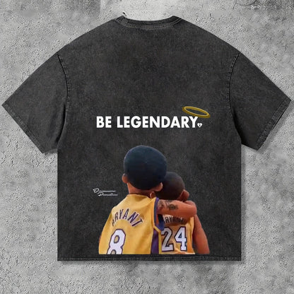 Men's Old Washed Snowflake Shirt "BE LEGENDARY" Printed T-shirt - Micro-elastic Cotton Fabric, Loose Version, Casual Daily Style, Suitable For Spring And Summer