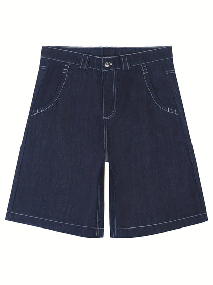 Mens Trendy Embroidered Denim Shorts - Loose Fit, Casual Street Style Jorts - Fashionable Capri Pants for a Relaxed Look