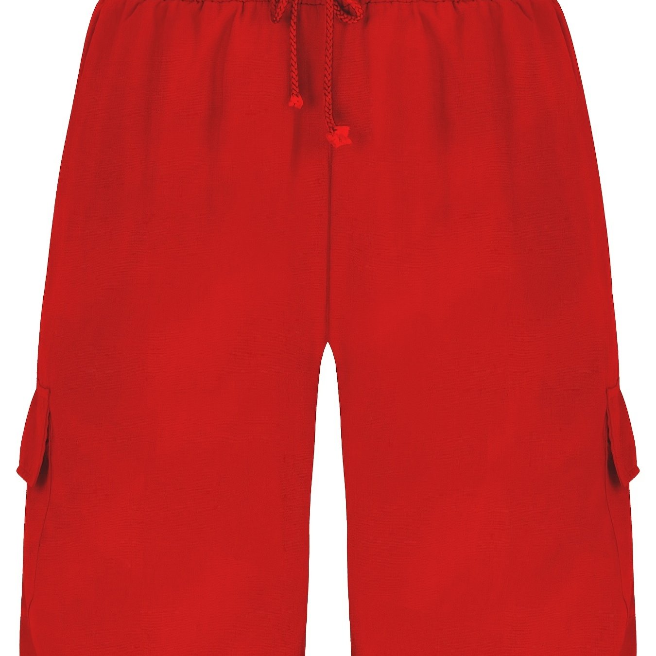 Durable Casual Men's Drawstring Cargo Shorts - Mid-Waist Solid Color with Flap Pockets for Spring/Fall