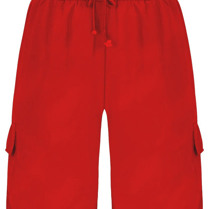 Durable Casual Men's Drawstring Cargo Shorts - Mid-Waist Solid Color with Flap Pockets for Spring/Fall