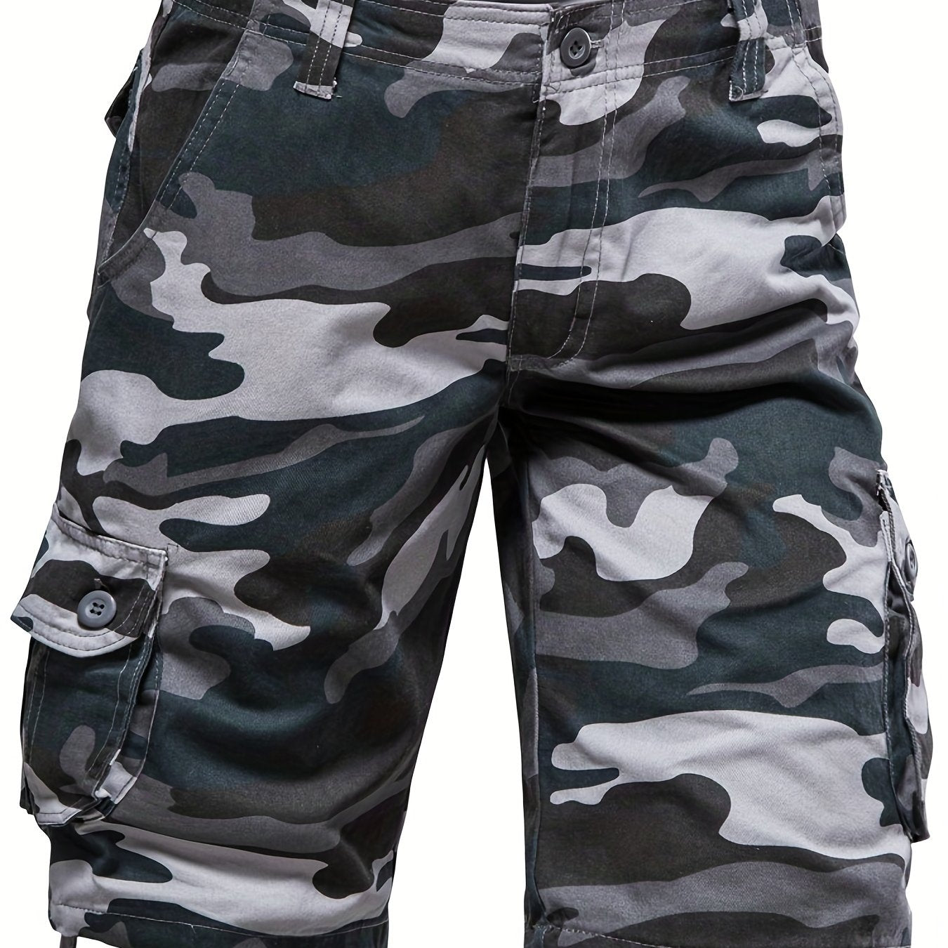 Loose Fit Cotton Camo Pattern Cargo Shorts - Comfortable Summer Shorts with Multiple Pockets, Hand Wash Only, Non-Stretch, Woven Fabric, Perfect for Casual Mens Outfits
