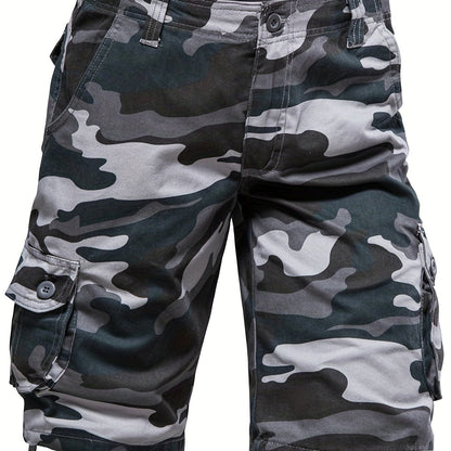 Loose Fit Cotton Camo Pattern Cargo Shorts - Comfortable Summer Shorts with Multiple Pockets, Hand Wash Only, Non-Stretch, Woven Fabric, Perfect for Casual Mens Outfits