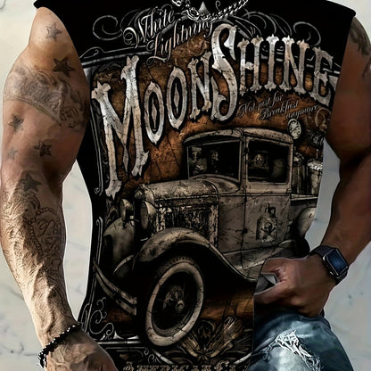 [Popular Choice] Men's Breathable Oversized Printed T-Shirt Vest - Casual Sleeveless Summer Sports Tee for Fitness & Basketball Training, Polyester/Spandex Blend, Machine Washable, Comfortable, Vest, PLUS SIZE
