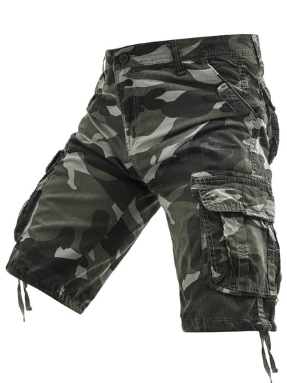 Men's 100% Cotton Camo Cargo Shorts, Denim Style, Non-Stretch Woven Fabric, Regular Fit with Pockets, Ideal for Hiking & Outdoor Activities, Spring/Summer/Fall Collection, Casual Wear|Rugged Outdoor Look|Woven Fabric Shorts,