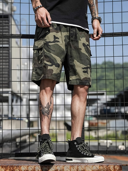 Camouflage Print Men's Cargo Shorts Pants Outdoor Hiking Multi-Pocket Utility Shorts, Casual Style, For Summer