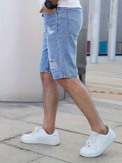 Stylish Men's Ripped Denim Shorts for Spring and Summer - Comfortable and Durable